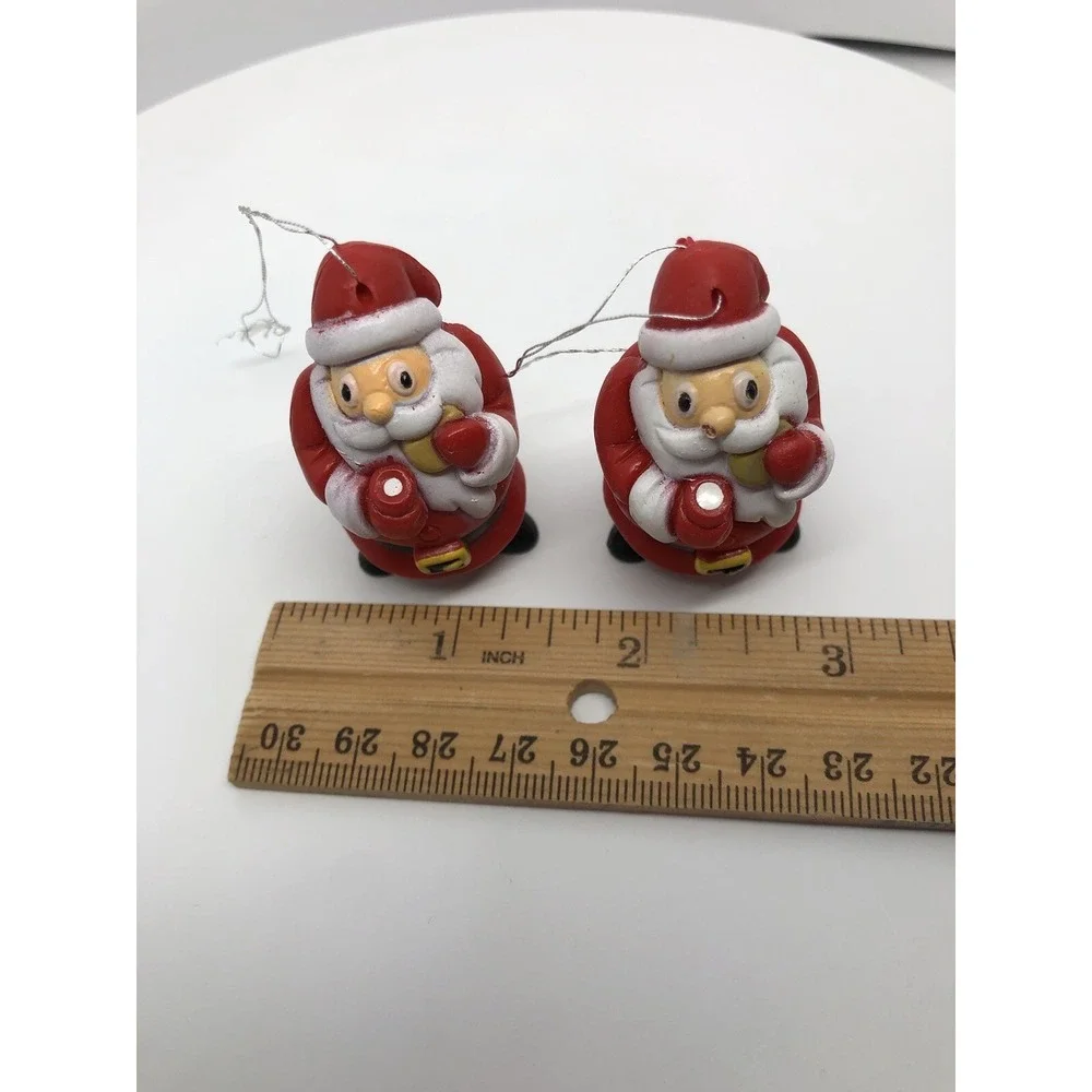 2 Adorable Santa Claus Ornaments Eating Milk And Cookies Holiday Decorating‎